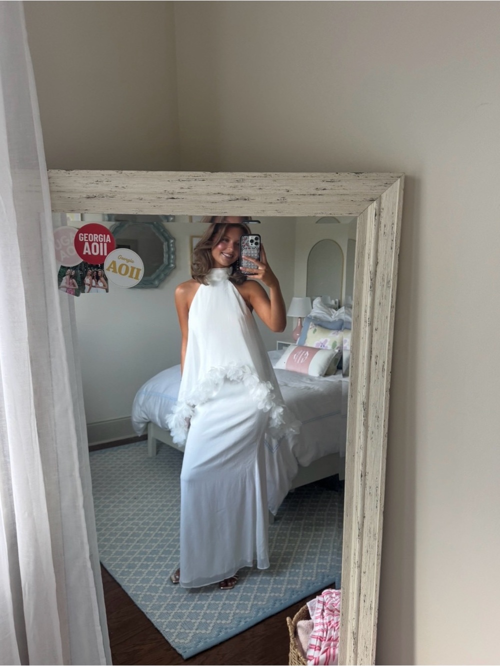 White Halter Ruffle-Trim Maxi Dress - Picture 3 of 5